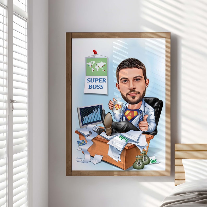 Personalized Cartoon Portrait, Boss Gift Idea, Custom Boss Drawing, Unique Office Decor, Fun Leader Caricature, Digital Download Art