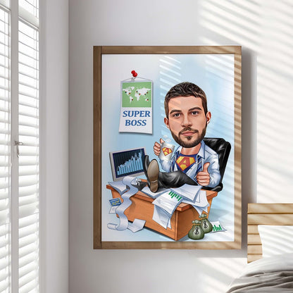 Personalized Cartoon Portrait, Boss Gift Idea, Custom Boss Drawing, Unique Office Decor, Fun Leader Caricature, Digital Download Art