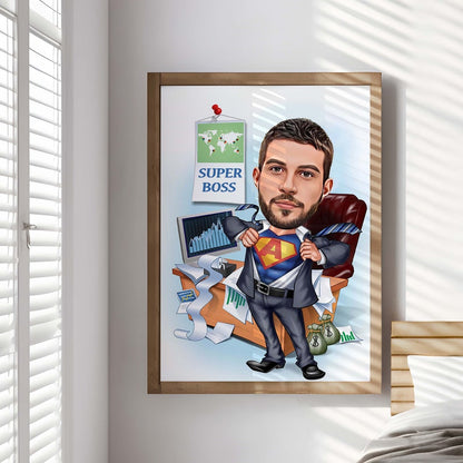 Custom Super Boss Cartoon Portrait, Super Boss Caricature, Gift for Male Boss, Boss Cartoon, Funny Boss, Boss Caricature from Photo