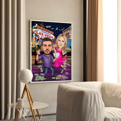 Custom Couple Cartoon Portrait in Vegas, Las Vegas Couple Caricature, Couple Gift, Couple Caricature, Family Portrait, Custom Caricature