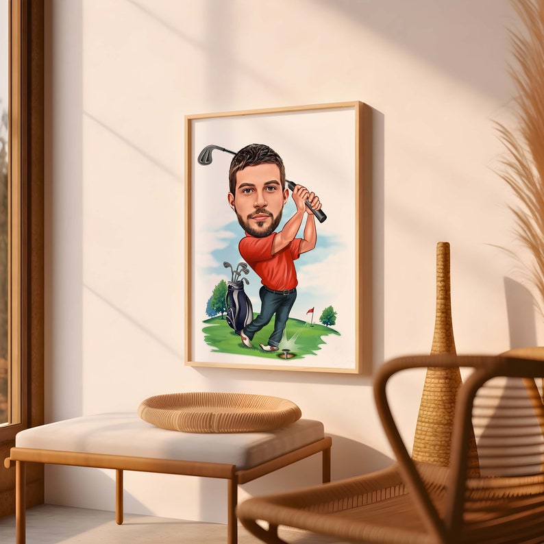 Golfer Gift, Golfer Caricature from Photo, Funny Golfer Drawing Art, Funny Golfer Digital Portrait, Golfer Cartoon Drawing, Men Golf Gift