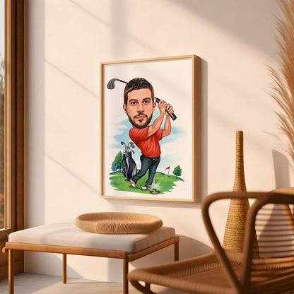 Golfer Gift, Golfer Caricature from Photo, Funny Golfer Drawing Art, Funny Golfer Digital Portrait, Golfer Cartoon Drawing, Men Golf Gift