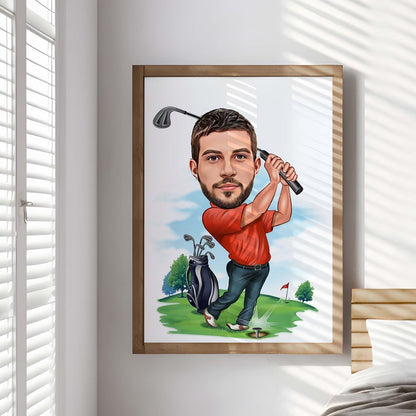 Golfer Gift, Golfer Caricature from Photo, Funny Golfer Drawing Art, Funny Golfer Digital Portrait, Golfer Cartoon Drawing, Men Golf Gift