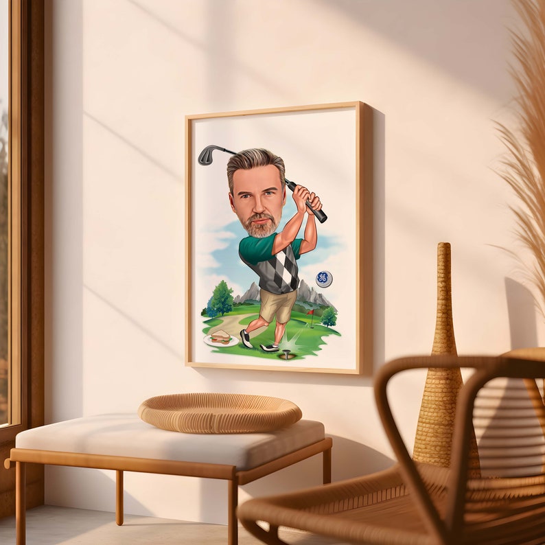 Personalized Golfer Cartoon Portrait, Custom Golfer Caricature Drawing from Photo, Funny Golfer Caricature, Gift for Golfer