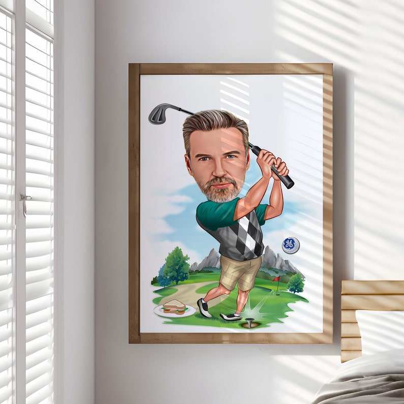Personalized Golfer Cartoon Portrait, Custom Golfer Caricature Drawing from Photo, Funny Golfer Caricature, Gift for Golfer