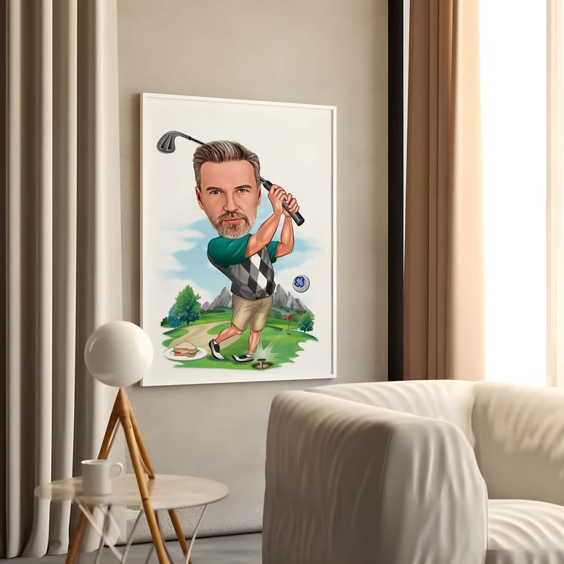Personalized Golfer Cartoon Portrait, Custom Golfer Caricature Drawing from Photo, Funny Golfer Caricature, Gift for Golfer
