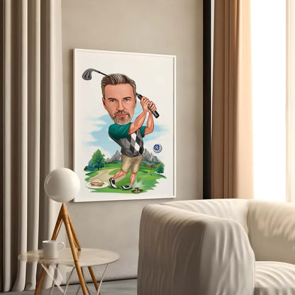 Personalized Golfer Cartoon Portrait, Custom Golfer Caricature Drawing from Photo, Funny Golfer Caricature, Gift for Golfer