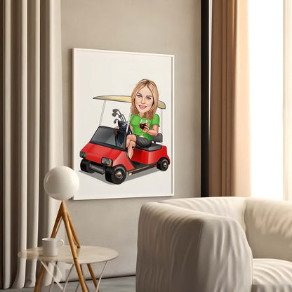 Female Golfer Caricature from Photo, Golfer Caricature, Digital Portrait, Golfer Gift, Men Golf Gift, Funny Golfer Digital Portrait