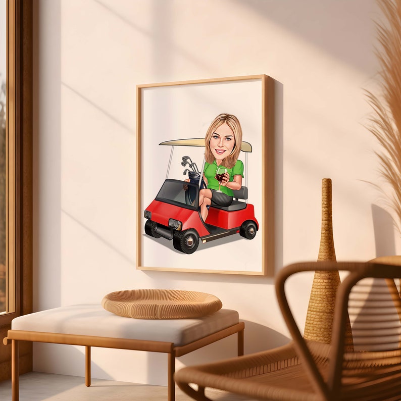 Female Golfer Caricature from Photo, Golfer Caricature, Digital Portrait, Golfer Gift, Men Golf Gift, Funny Golfer Digital Portrait
