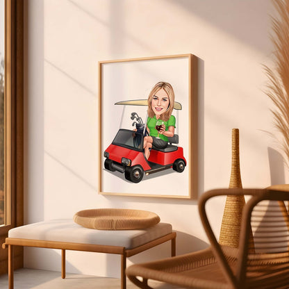 Female Golfer Caricature from Photo, Golfer Caricature, Digital Portrait, Golfer Gift, Men Golf Gift, Funny Golfer Digital Portrait