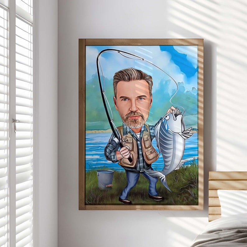 Personalized Fisherman Cartoon , Custom Catch Fisherman Figure, Fishing Personalized Gift, Best Gift for Fisherman, Fisherman's Gift