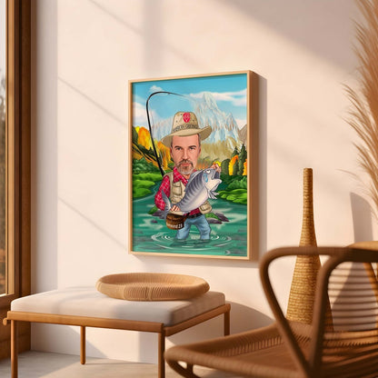 Personalized Fisherman Cartoon Portrait, Custom Fisherman Caricature Drawing from Photo, Funny Fisherman Caricature, Gift for Fisherman