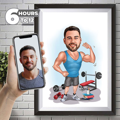 Custom Gym Fitness Cartoon Caricature, Gym Caricature Drawing from Photo, Funny Caricature, Weight Lifter Caricature, Gift for Weightlifter