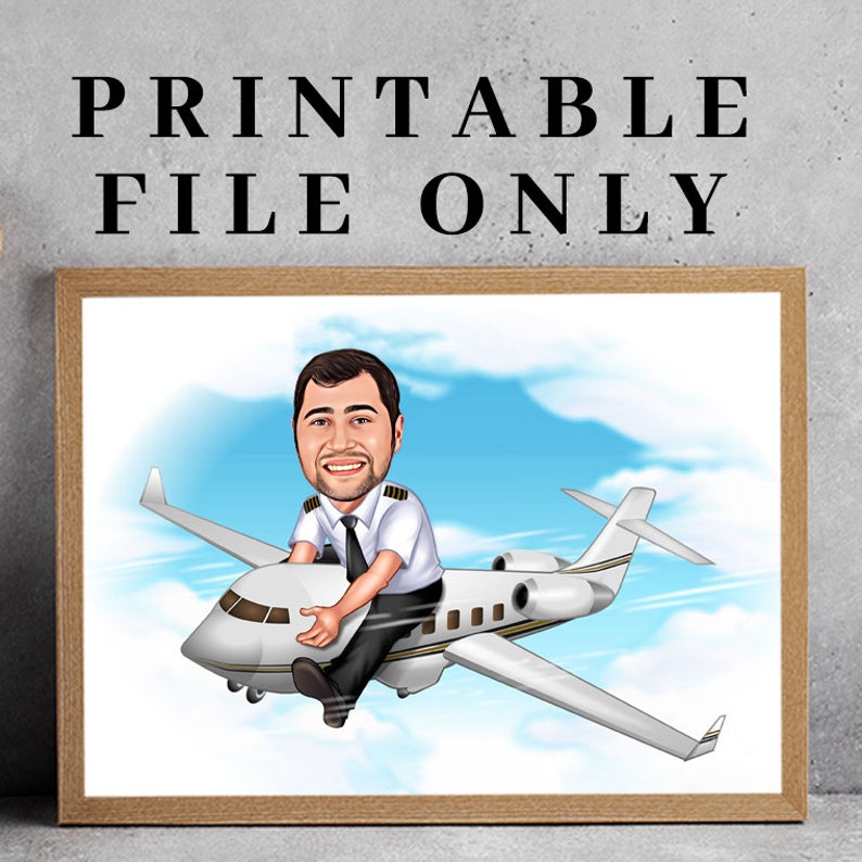 Custom Pilot Caricature Portrait, Airplane Pilot Cartoon, Gift for Pilot, Funny Pilot Gift, Airplane Cartoon Drawing from Photo