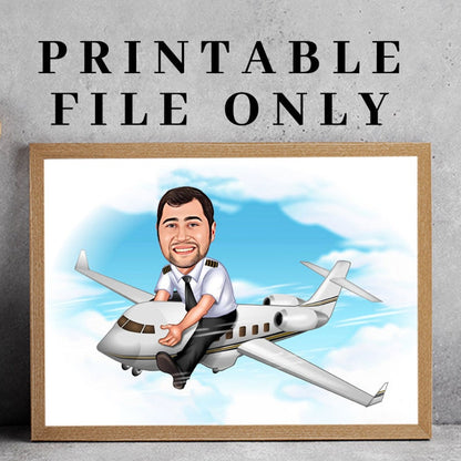 Custom Pilot Caricature Portrait, Airplane Pilot Cartoon, Gift for Pilot, Funny Pilot Gift, Airplane Cartoon Drawing from Photo