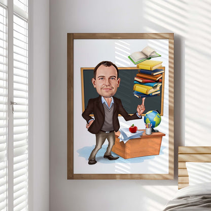 Personalized Male Teacher Cartoon, Funny Teacher Caricature, Photo-Based Teacher Caricature, Present Teacher, Teacher Selfie, Cartoon Teacher