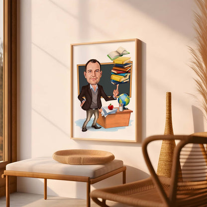 Personalized Male Teacher Cartoon, Funny Teacher Caricature, Photo-Based Teacher Caricature, Present Teacher, Teacher Selfie, Cartoon Teacher