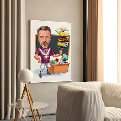 Custom Male Teacher Cartoon, Teacher Caricature from Photo, Gift for Teacher, Teacher Portrait, Teacher Cartoon, Fun Teacher Caricature