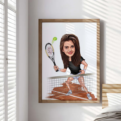 Custom Woman Tennis Player Cartoon Portrait, Tennis Caricature, Gift for Tennis Player, Tennis Cartoon, Custom Caricature from Photo, Tennis