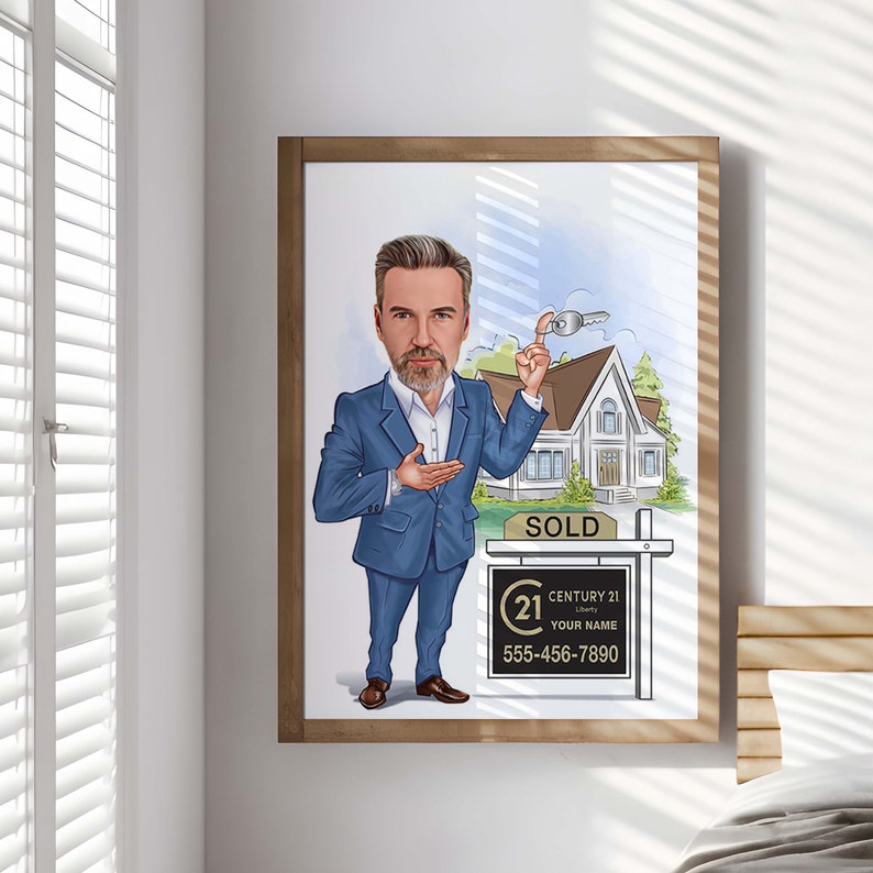 Realtor Gift for Men, Custom Realtor Caricature from Photo, Funny Real Estate Agent Gift, Male Realtor Cartoon Portrait
