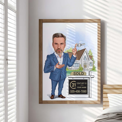 Realtor Gift for Men, Custom Realtor Caricature from Photo, Funny Real Estate Agent Gift, Male Realtor Cartoon Portrait