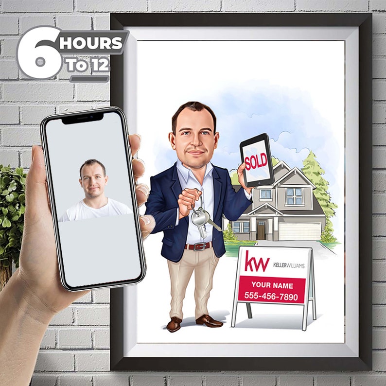 Custom Real Estate Cartoon Portrait, Real Estate Agent Caricature, Funny Real Estate Gift, Realtor Caricature from Photo, Realtor Art