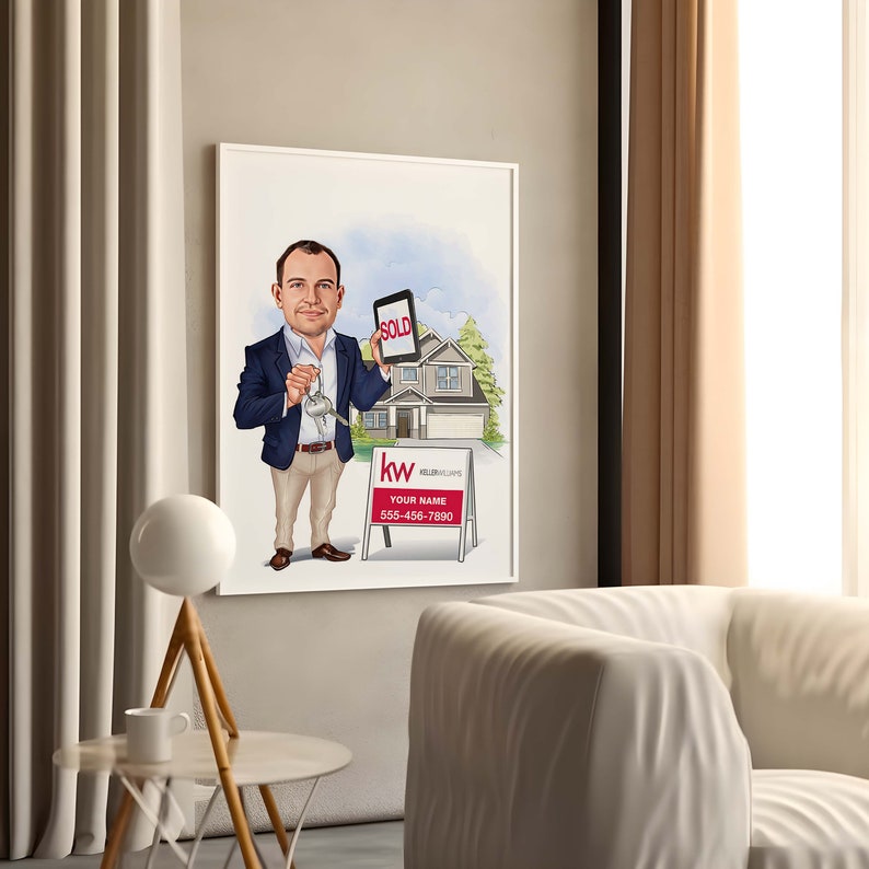 Custom Real Estate Cartoon Portrait, Real Estate Agent Caricature, Funny Real Estate Gift, Realtor Caricature from Photo, Realtor Art