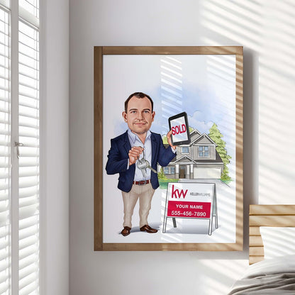 Custom Real Estate Cartoon Portrait, Real Estate Agent Caricature, Funny Real Estate Gift, Realtor Caricature from Photo, Realtor Art