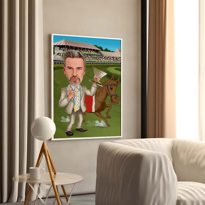 Horse Racing Gift, Horse Racing Caricature from Photo, Funny Horse Racing Player Art, Funny Jokey Portrait, Jokey Cartoon Drawing Gift