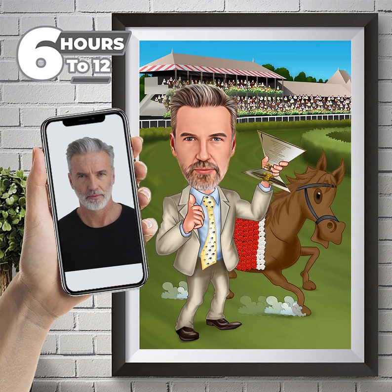 Horse Racing Gift, Horse Racing Caricature from Photo, Funny Horse Racing Player Art, Funny Jokey Portrait, Jokey Cartoon Drawing Gift