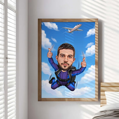 Personalized Skydiver Cartoon Portrait, Custom Skydiver Caricature Drawing from Photo, Funny Skydiver Caricature, Gift for Skydiver