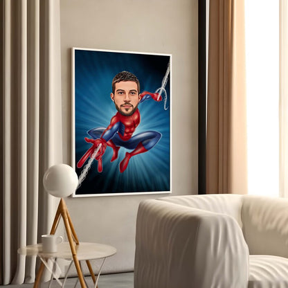 Custom spiderman Superhero Cartoon Portrait, Superhero Portrait, Gift for Dad, Custom Cartoon, Superhero Caricature, Caricature from Photo, Superhero