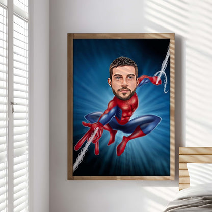 Custom spiderman Superhero Cartoon Portrait, Superhero Portrait, Gift for Dad, Custom Cartoon, Superhero Caricature, Caricature from Photo, Superhero