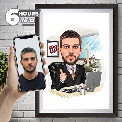 Personalized Taxes Officer Caricature from Photo | Digital Wall Art For Him | Birthday gifts