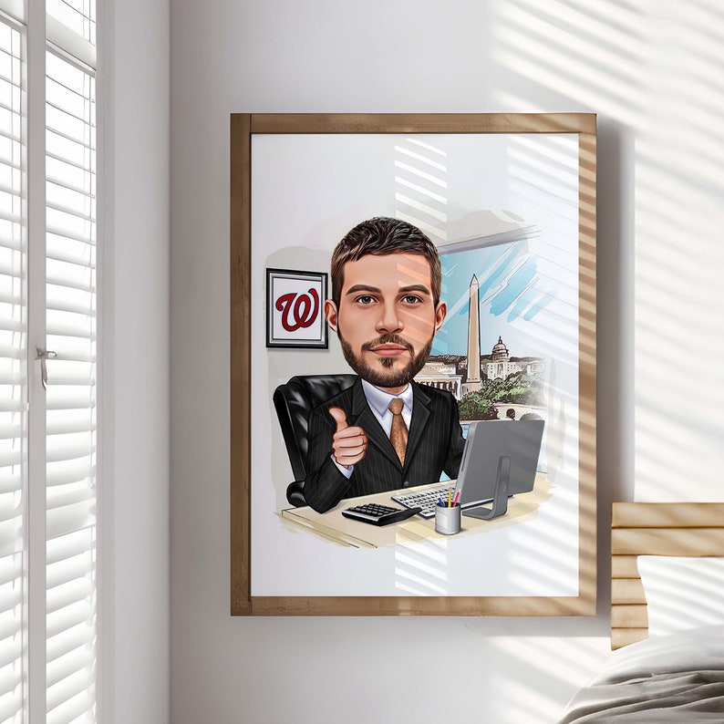 Personalized Taxes Officer Caricature from Photo | Digital Wall Art For Him | Birthday gifts