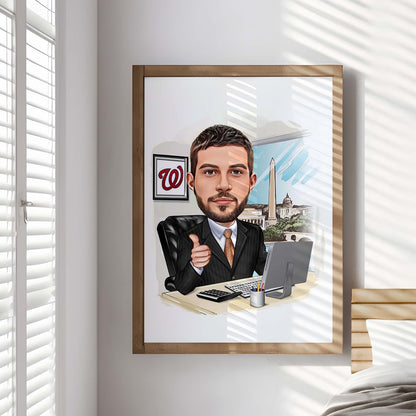 Personalized Taxes Officer Caricature from Photo | Digital Wall Art For Him | Birthday gifts