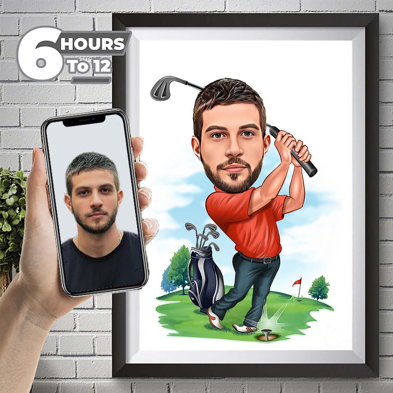 Golfer Gift, Golfer Caricature from Photo, Funny Golfer Drawing Art, Funny Golfer Digital Portrait, Golfer Cartoon Drawing, Men Golf Gift