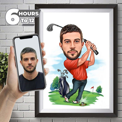 Golfer Gift, Golfer Caricature from Photo, Funny Golfer Drawing Art, Funny Golfer Digital Portrait, Golfer Cartoon Drawing, Men Golf Gift
