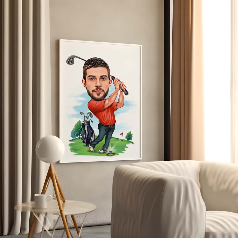 Golfer Gift, Golfer Caricature from Photo, Funny Golfer Drawing Art, Funny Golfer Digital Portrait, Golfer Cartoon Drawing, Men Golf Gift