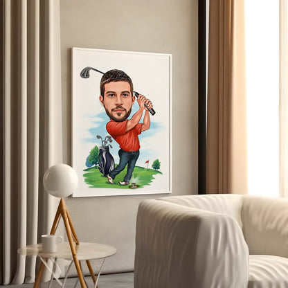 Golfer Gift, Golfer Caricature from Photo, Funny Golfer Drawing Art, Funny Golfer Digital Portrait, Golfer Cartoon Drawing, Men Golf Gift