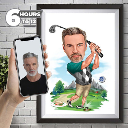 Personalized Golfer Cartoon Portrait, Custom Golfer Caricature Drawing from Photo, Funny Golfer Caricature, Gift for Golfer