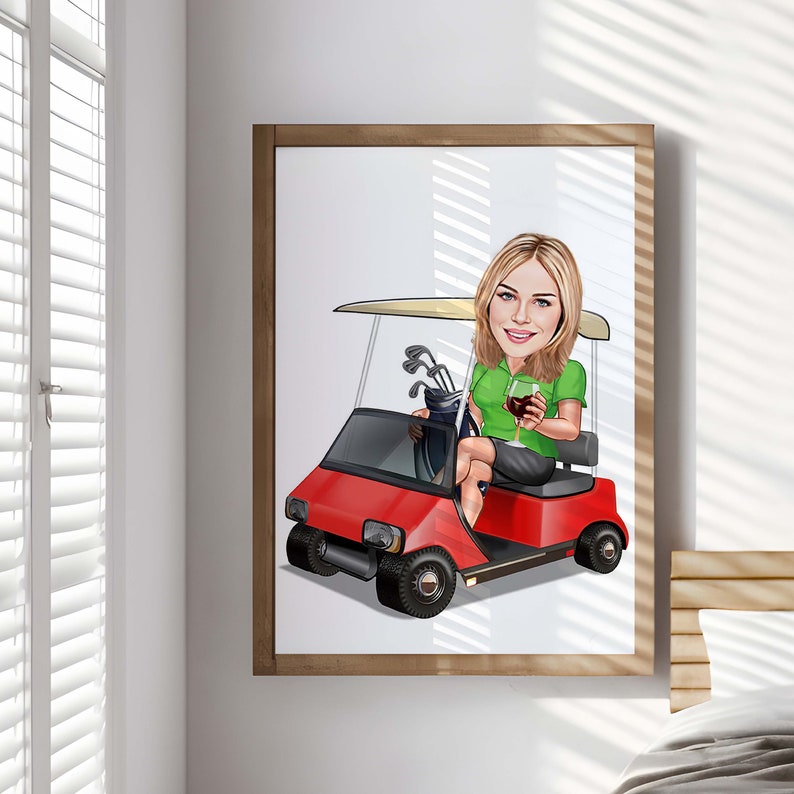 Female Golfer Caricature from Photo, Golfer Caricature, Digital Portrait, Golfer Gift, Men Golf Gift, Funny Golfer Digital Portrait