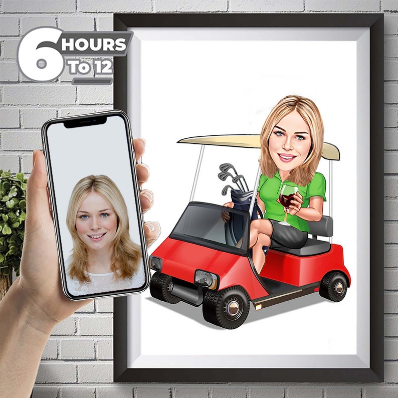 Female Golfer Caricature from Photo, Golfer Caricature, Digital Portrait, Golfer Gift, Men Golf Gift, Funny Golfer Digital Portrait