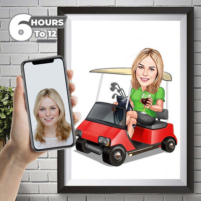 Female Golfer Caricature from Photo, Golfer Caricature, Digital Portrait, Golfer Gift, Men Golf Gift, Funny Golfer Digital Portrait