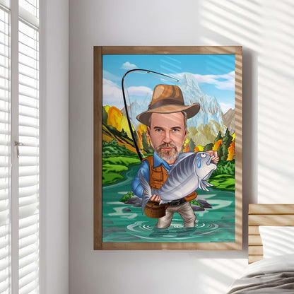 Customized Cartoon Fisherman, Custom Caricature Catch Fisherman Figure Fishing Man Father Gift, Husband Gift, Brother Gift, Digital Download