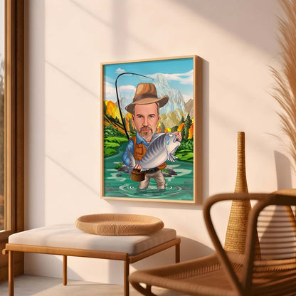 Customized Cartoon Fisherman, Custom Caricature Catch Fisherman Figure Fishing Man Father Gift, Husband Gift, Brother Gift, Digital Download