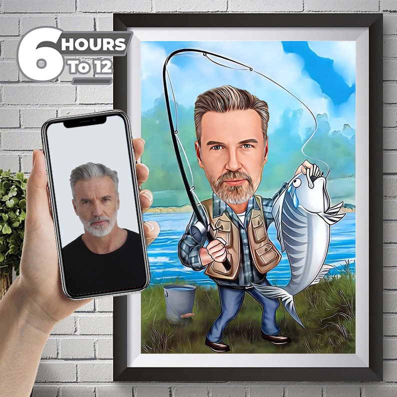 Personalized Fisherman Cartoon , Custom Catch Fisherman Figure, Fishing Personalized Gift, Best Gift for Fisherman, Fisherman's Gift