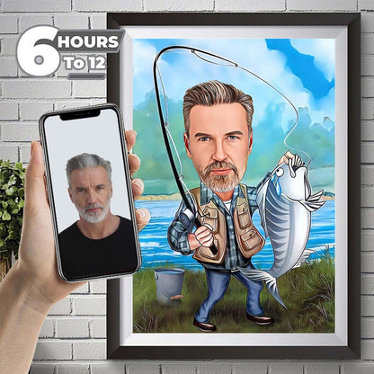 Personalized Fisherman Cartoon , Custom Catch Fisherman Figure, Fishing Personalized Gift, Best Gift for Fisherman, Fisherman's Gift