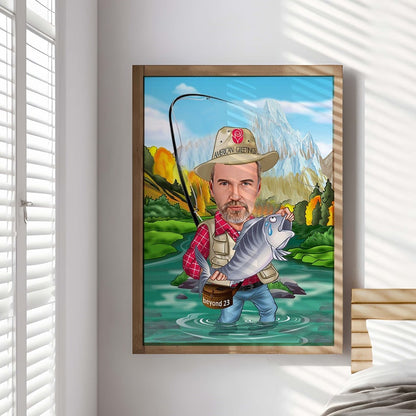 Personalized Fisherman Cartoon Portrait, Custom Fisherman Caricature Drawing from Photo, Funny Fisherman Caricature, Gift for Fisherman