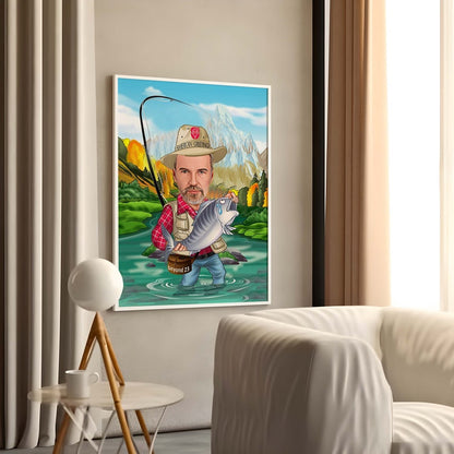 Personalized Fisherman Cartoon Portrait, Custom Fisherman Caricature Drawing from Photo, Funny Fisherman Caricature, Gift for Fisherman